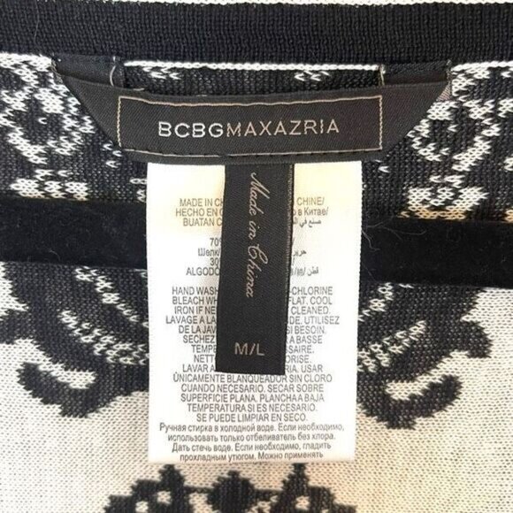 BCBGMAXAZRIA Silk Cardigan Sweater Black White Lace Jacquard Woven Size M/L EUC - Picture 4 of 13